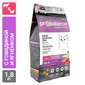 Сухой корм для кошек Probalance Gourmet Diet Beef & Lamb с говядиной и ягненком, 1,8кг